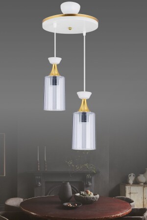 مكنز - معلقة مصباح صناديق أبيض 2 قطعة أنبوب ميكا الدخان الزجاج الحديث الشنارة مع شريط صفراء AK00065 - Kraliçe