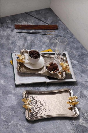 م.ن.ز-2 قطع تاتيو فراشة نمط عرض القهوة حامل معدني عريس وعود الصندوق الفضي ANBL-TR3639-2LI - AROW