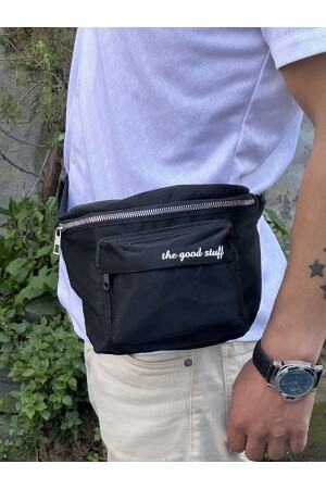 منز-يونيسكس سادي السوداء القماش الأنيق حقيبة الخصر 2 أجزاء قابلة للتعديل - Yafes