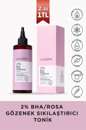 %2 Bha-gül Suyu Gözenek Sıkılaştırıcı Siyah Nokta Karşıtı Tonik | 2% Bha-rosa Hydrosol Toner 250 ml MK004 - Cos.kim