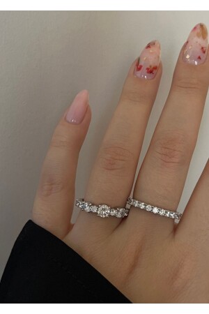 منز-الفضة لون زيركون الحجر 2 خواتم - Kiligistanbul