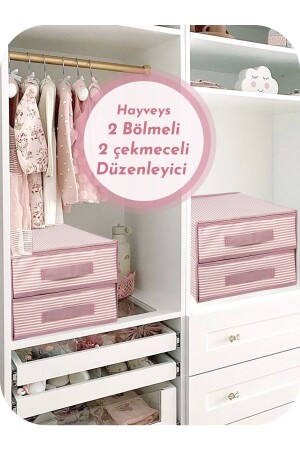 2 Bölmeli 2 Çekmeceli Çizgili Düzenleyici Çekmece Içi Dolap Organizer - 2