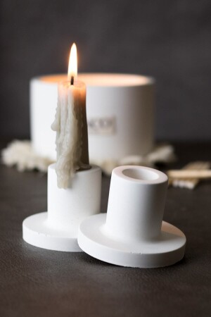 منز-مصباح الشمعة حامل 2 حزمة من الخرسانة - Branco Candles