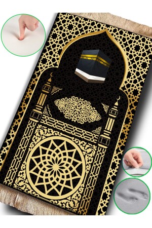 2 cm Schwamm dick Gold Kaaba schwarz Gebetsmatte Gebetsperlen Geschenkset weiche rutschfeste Knie schmerzfreie Gebetsmatte - 3