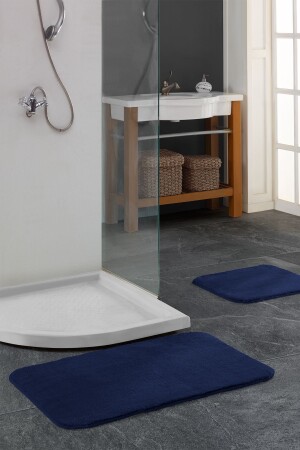 مجموعة من المصفوفات من المياه المتحلية 2 قطع غير المنزلقة القائمة على البلاش النسجة Doly Navy Blue - Elart