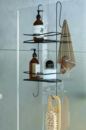 2 Ebenen hängendes Badezimmer-Duschregal Seifenschale Shampoo-Schale Schwarzes Regal als Verwendung KS20384 - 2