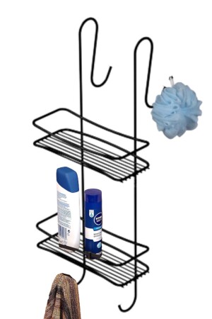 2 Ebenen hängendes Badezimmer-Duschregal Seifenschale Shampoo-Schale Schwarzes Regal als Verwendung KS20384 - 3