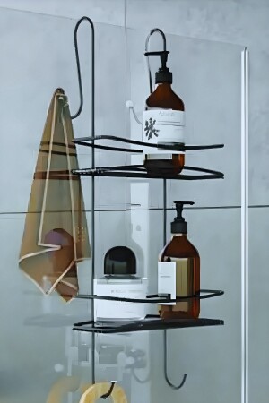 2 Ebenen hängendes Badezimmer-Duschregal Seifenschale Shampoo-Schale Schwarzes Regal als Verwendung KS20384 - 1