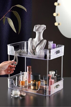 2 Ebenen Kristall-Make-up-Organizer, Mehrzweck-dekorativer Kosmetik-Schmuck-Zubehör-Organizer, Badezimmer-Regal - 1