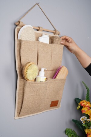 2 Etagen, 5 Taschen, Wandmontage, Jute-Organizer, Badezimmer, Küche, Organizer, 35 x 45 cm. 04538. 00 - 1