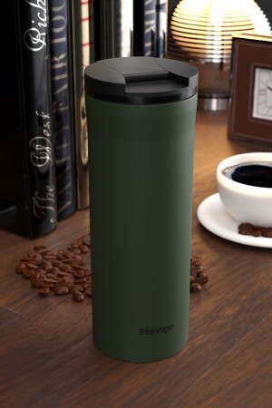 2 Go Paslanmaz Çelik Termos Bardak 350- 400 ml Travel Mug Green St-204 - 1