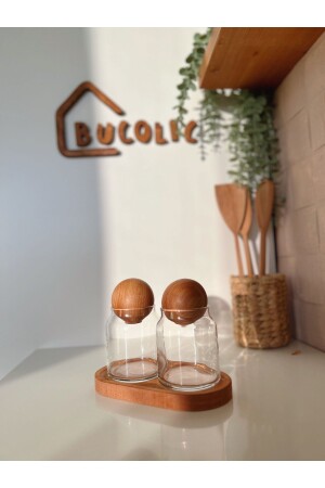 مجموعة من 2 صناديق زجاجية مع قوارب خشبية ووقوف خشبي hy433 - BUCOLIC