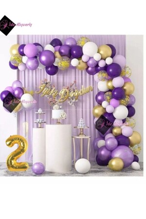 2 Jahre altes Macaron-Lila-Ballon-Ketten-Set, Schatten-Lila-Gold-Ballon-Dekoration - 1