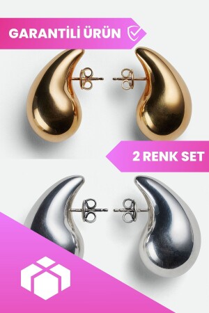 2 Jahre Garantie SET MIT 2 tropfenförmigen Bottega-Ohrringen aus Stahl für Damen - Roshel