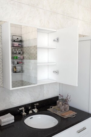 2 Kapaklı Aynalı Banyo Dolabı Çok Amaçlı Banyo Dolabı MNTY0000290 - 1