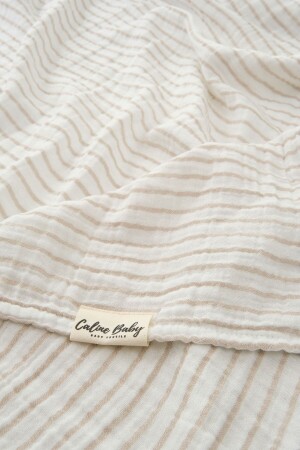 2-lagiges, gestreiftes Musselin-Pucktuch 30/10 – 120 x 120 cm, Beige - Caline Baby