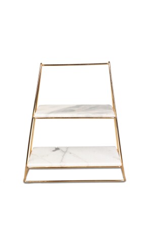 2 Katlı Gold Metal Stand’lı Mermer Sunumluk Çok Amaçlı Organizer 2kmrm005snm - 1