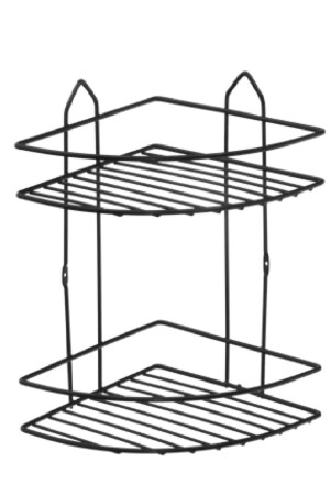 2 Katlı Köşelik Banyo Rafı Şampuanlık Duş Rafı Termoform Plastik Kaplama Siyah ek02spk - nevhas