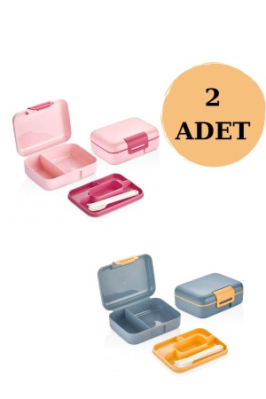 2-lagige Lunchbox mit 5 Fächern und Löffeln (2 Stück) - 1