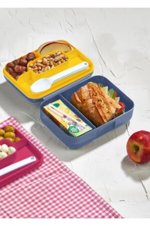 2-lagige Lunchbox mit 5 Fächern und Löffeln - 3