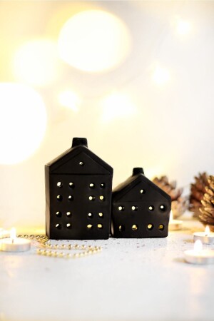 مجموعة من 2 حاملات شمعة لزيّن المنزل الأسود - أزياء عيد الميلاد (شموع) - Lalezen Home