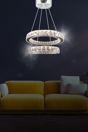 مـنـز زيلا - 2 قطع مصباح معلق حديث كريستال الحجر LED شمعة - 3 ألوان تحكم - (بيضاء - أصفر - ضوء النهار) SAFİR - bestof tasarım