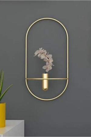 2 Li Gold Oval Çiçeklik - Modern Dekoratif Metal Duvar Çiçeklik - 1