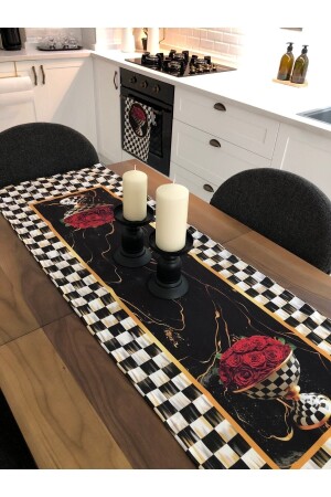 2 Li Kırmızı Gül Damalı Mutfak Seti Runner Fırın Örtüsü Ramazan Ranır Noel Mackenzie Annelergünü - Ayd Home