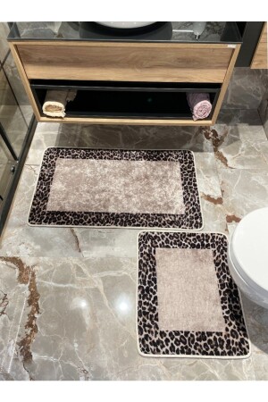 2 'li Leopar Desen Banyo Paspası - Kahverengi Ebat (60X100 - 60X50) BYD_LEOPAR_YENİ - 3