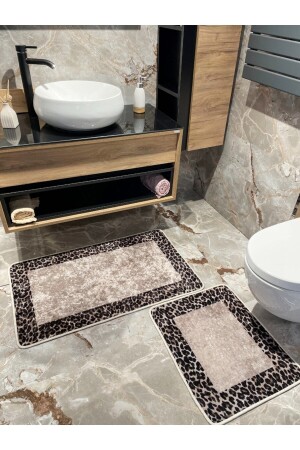 2 'li Leopar Desen Banyo Paspası - Kahverengi Ebat (60X100 - 60X50) BYD_LEOPAR_YENİ - 4