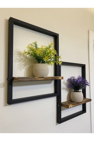 2' Li Lüx Dekoratif Siyah Ahşap Çerçeveli Raf Çiçeklik Duvar Süsü Ev Antre Hol Balkon Süsü - Virahome
