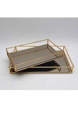 2-teiliges rechteckiges verspiegeltes Tablett aus Metalldraht Silber/Silber/Gold hk03 - Uğurlu