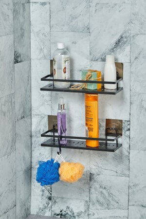 2 Li Metal Yapışkanlı Banyo Rafı Organizer (30CM X 10CM) VG-972 - 10