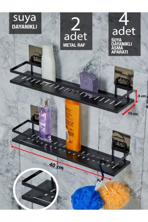 2 Li Metal Yapışkanlı Banyo Rafı Organizer (40cm X 10 Cm) VG-679 - 3