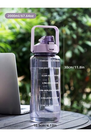 2 Liter motivierende Wasserflasche mit Trinkhalm, Tritan-Wasserflasche für das Fitnessstudio, Wasserflasche für das Fitnessstudio - 3