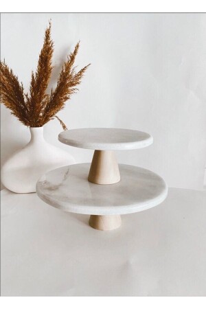 مجموعة من 2 أكواب عرض مرمر مع ساقات خشبية - Madas Desıgn