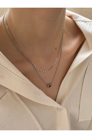 قلادة مزودة من 2 قطع من MNZ- Silver heart - Takıtarzım