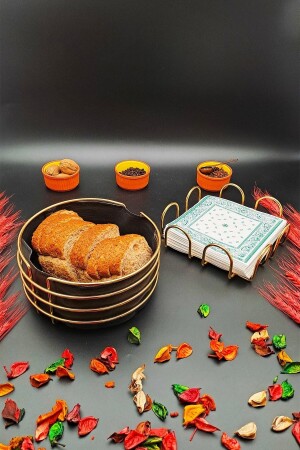 مخزن منز-سيدة مخزن رف الخبز كيس الخبز الدائرة ورقم مربع حامل النابكين المعدن الفاخرة الذهب المقاوم للصدأ 2 قطعة الم - MONTESEV