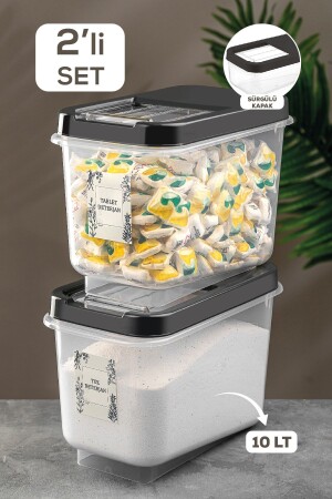 2 Packungen beschrifteter 10-Liter-Waschmittel-Aufbewahrungsbehälter mit Schiebedeckel – Tabletten-Waschmittel-Aufbewahrungsbox Anthrazit TYC00693366171 - 1