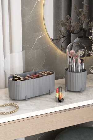 مجموعة من المكياج و التجميل منظمة نظيفة منظمة نظيفة مع غطاء شفافة مجموعة من 2 رماد - Pufwin Home