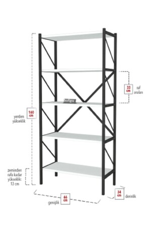 2 Raflı Çalışma Masası Bilgisayar Masası Ofis Ders Masası - 5 Raflı Kitaplık Metal Kitaplık Beyaz - 4