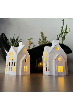 منازل الشتاء من مجموعة من 2 منازل عيد الميلاد الديكورية حاملات الشموع - Root Made