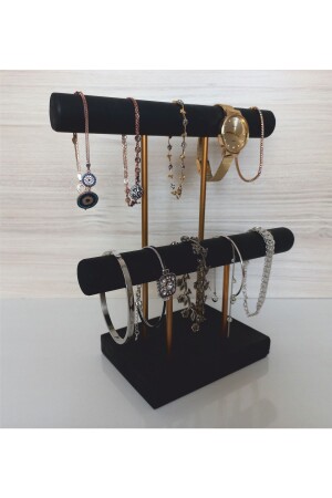 مـنـزـ الخشب - الذهب المطبوع للصلب مجوهرات الوقوف المجوهرات منظّم المجوهرات منظّم 2 مستوى أسود لون SBKSBLACK - Tiydem