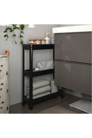 2 schlanke Regale – Badezimmer-Küchen-Organizer mit Rollen, Mehrzweckregal, schwarz, TGM-0005 - 2