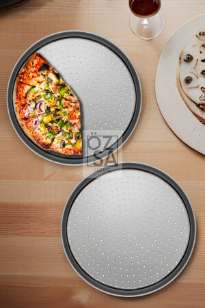 2 Stück 36 cm perforiertes Pizzablech Lahmacun Pita-Tablett 36 cm 2 Stück Stahl-Pizzablech OZSA00000033 - 1