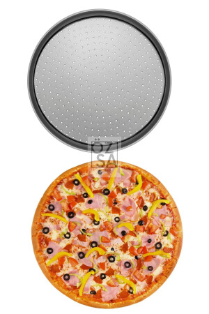 2 Stück 36 cm perforiertes Pizzablech Lahmacun Pita-Tablett 36 cm 2 Stück Stahl-Pizzablech OZSA00000033 - 4