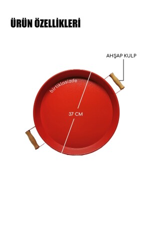 2 Stück 51 cm und 37 cm rundes rotes Metalltablett mit Holzgriffen Präsentationstablett, Frühstück 37 x 51 cm - 8