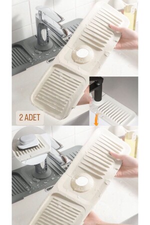 2 Stück elastische Wasserhahnmatte, Wasserhalter-Organizer, rutschfeste Basis, Organizer für Küche, Badezimmer, Waschbecken, Creme - Bayev