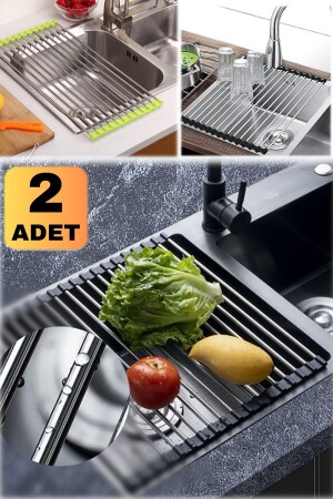 2 Stück gegrilltes Gemüse, Obst, Teller, Trockner, Sieb, Untersetzer, Gerät, Stahlspüle, Küchenoberseite, faltbar, yt138f (2 Stück) - 4