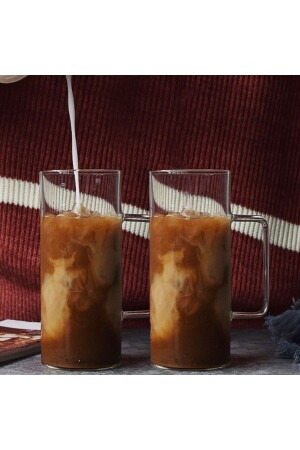 2 Stück lange Borosilikat-Becher aus hitzebeständigem Thermisil-Dünnglas mit Henkel, 380-ml-Becher 8458693122220 - Paçi